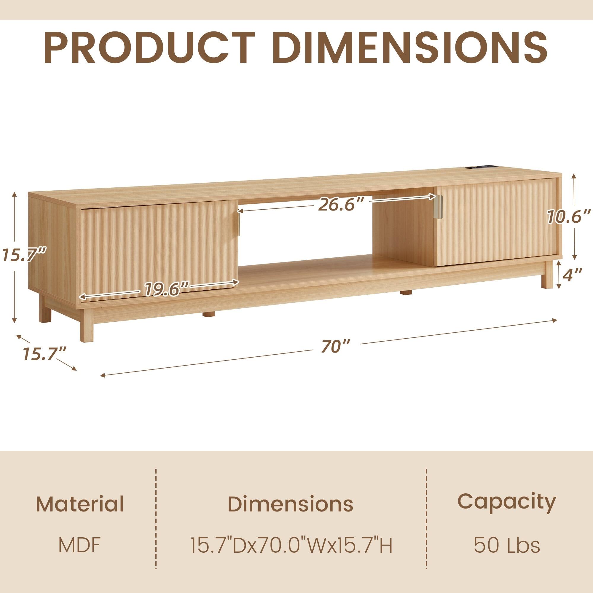 PRODUCT DIMENSIONS

- 26.6" (length)
- 10.6" (height)
- 15.7" (depth)
- 19.6" (width)
- 4" (height of shelf)
- 70" (length of shelf)

Material: MDF

Dimensions: 15.7"Dx70.0"Wx15.7"H

Capacity: 50 Lbs