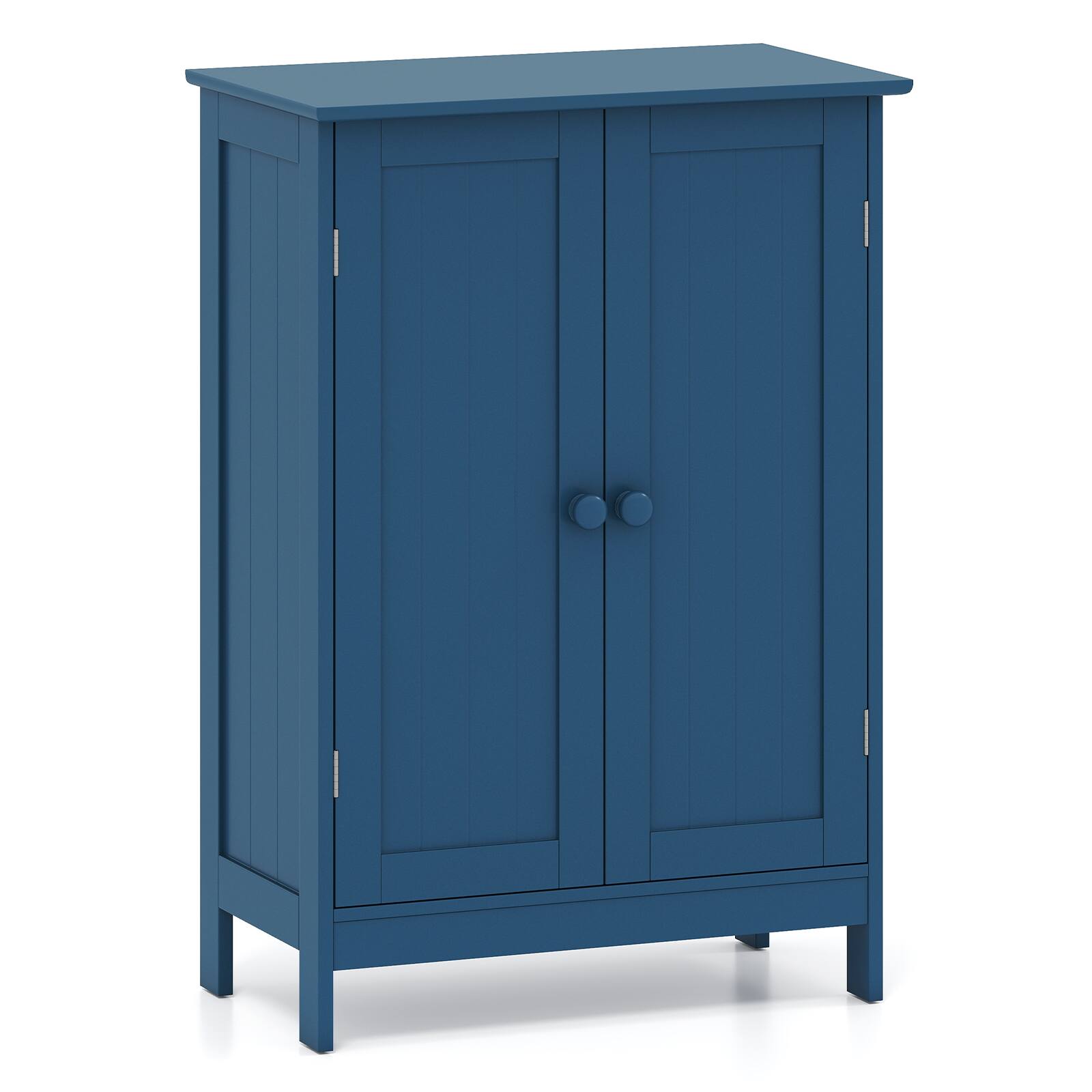 Front. Gymax - Gymax Bathroom Cabinet Wooden Storage Cabinet w/ 2 Doors & 3-Level Adjustable Shelf - Blue.