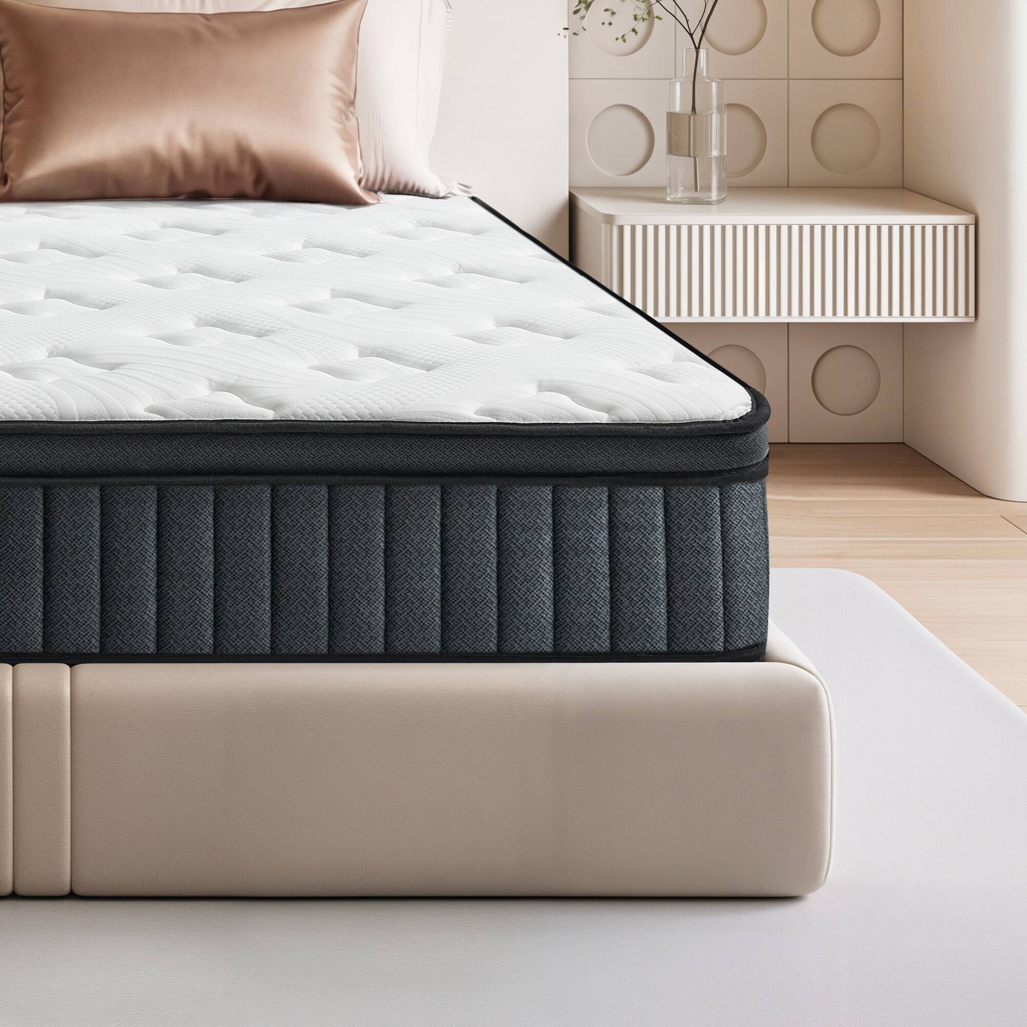 Left. Vipbear - 10 Inch Hybrid Mattress in a Box with Memory Foam & Individual Pocket Springs, Fiberglass Free, CertiPUR-US Certified - white.