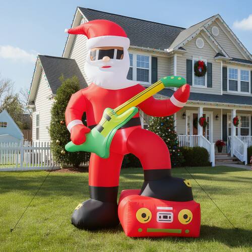 Alt View 9. Winado - 7.5 FT Tall Christmas Black Santa Playing Electric Guitar Inflatable Decoration for Outdoor Air Blown Holiday - Red.