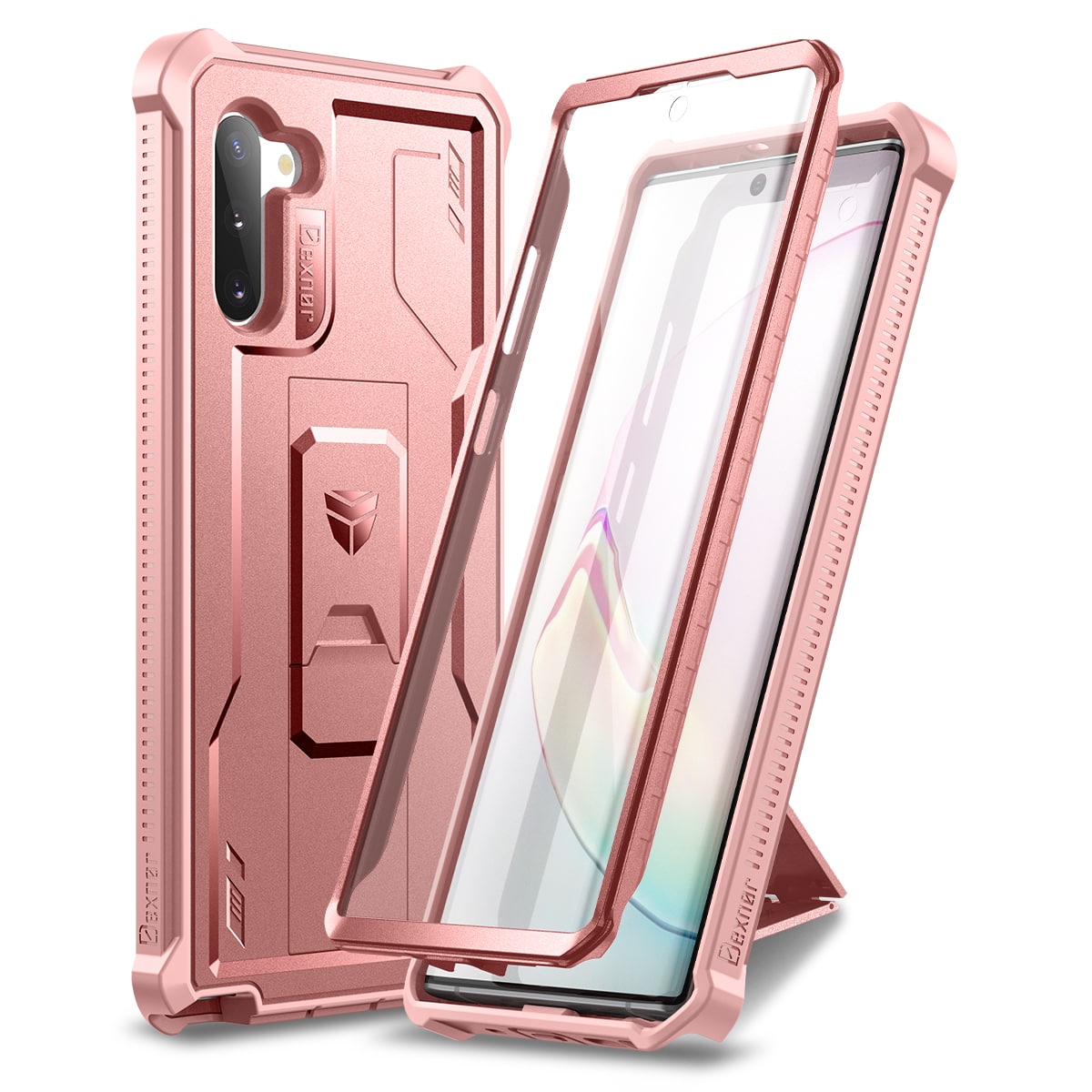 Dexnor - Case for Samsung Galaxy Note 10 Built in Screen Protector and Kickstand Heavy Military Grade Protection Shockproof Cover - Rose Gold
