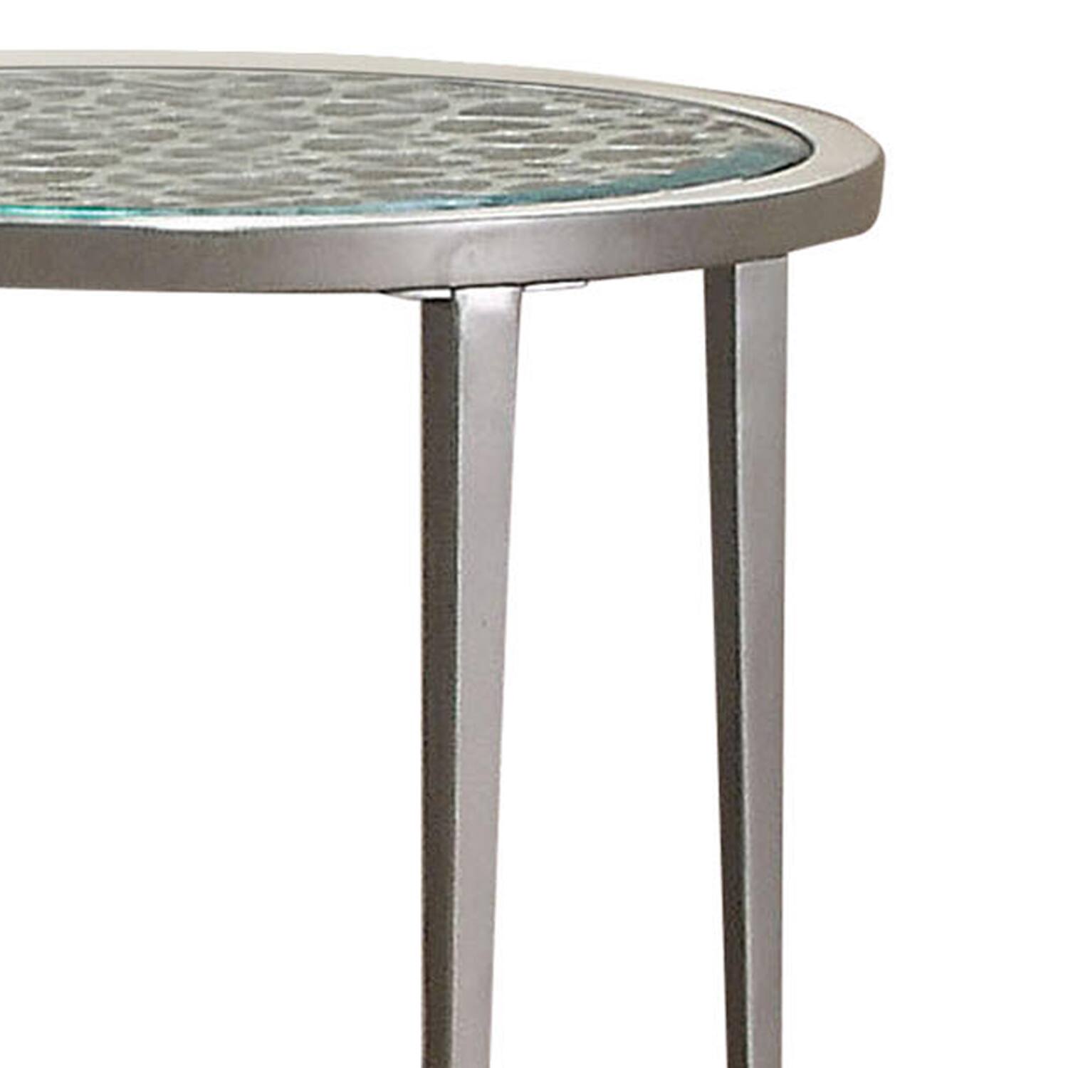 Alt View 3. Manhattan Lane - Round Glass Top Metal End Table with Sleek Tapered Legs - Silver.