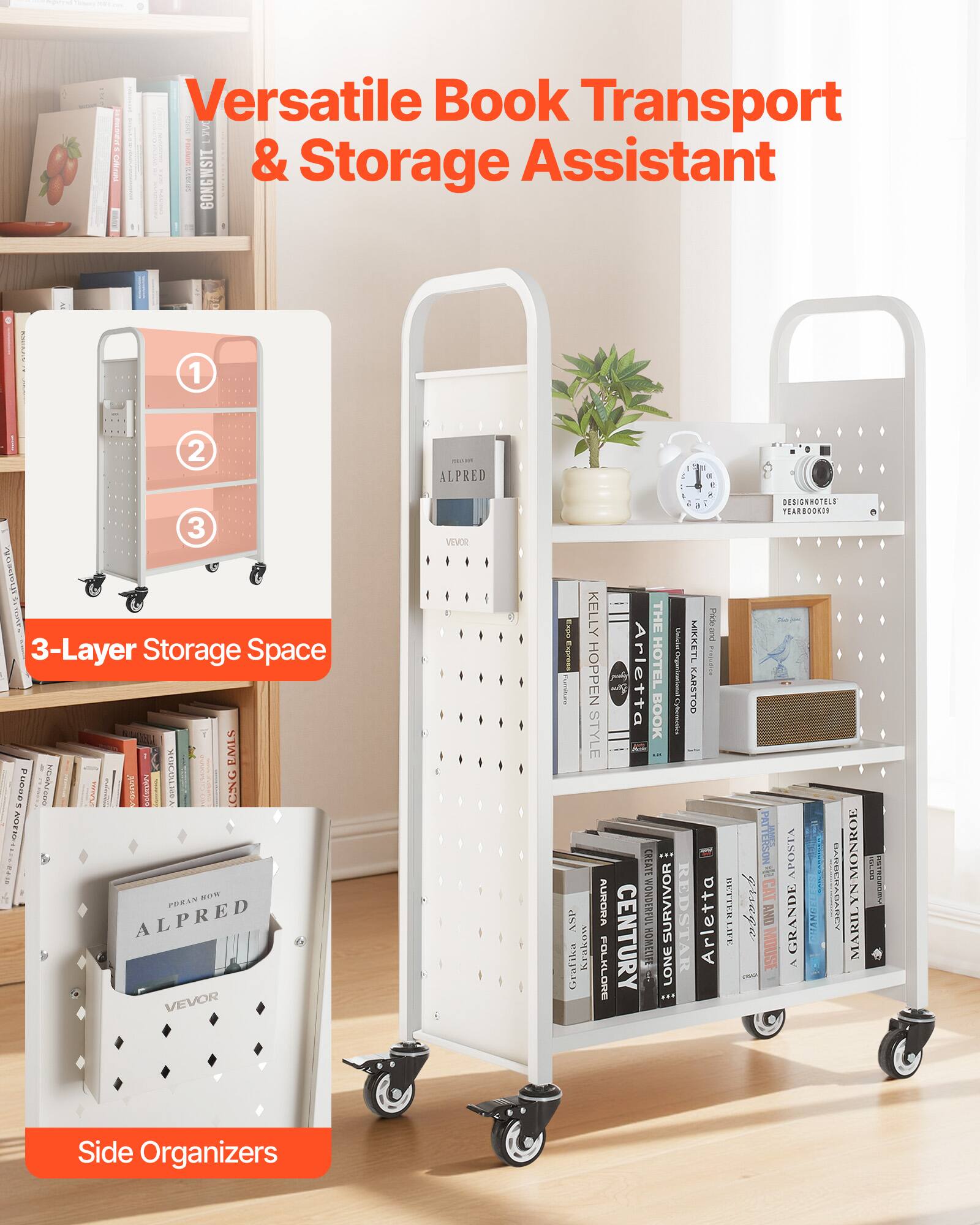 Versatile Book Transport & Storage Assistant

3-Layer Storage Space

Side Organizers
