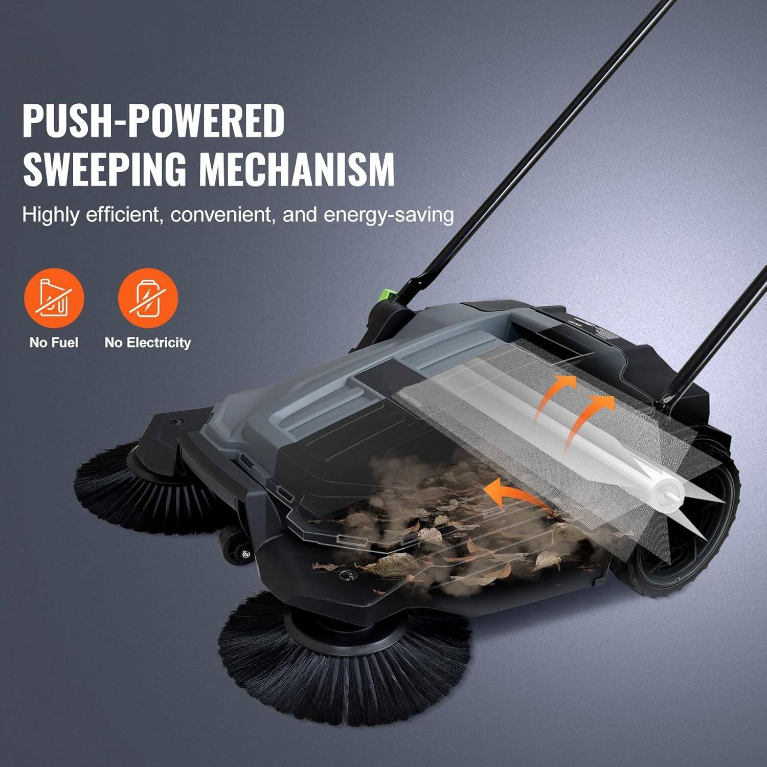 PUSH-POWERED SWEEPING MECHANISM  
Highly efficient, convenient, and energy-saving  
No Fuel  
No Electricity