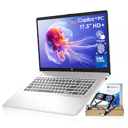 HP - Upgraded - 17.3" HD+ Touch Laptop - Intel Core 5 120U - 64GB RAM 1TB SSD - FPR - Backlit KB - Copilot - Laptop Cooler - Silver