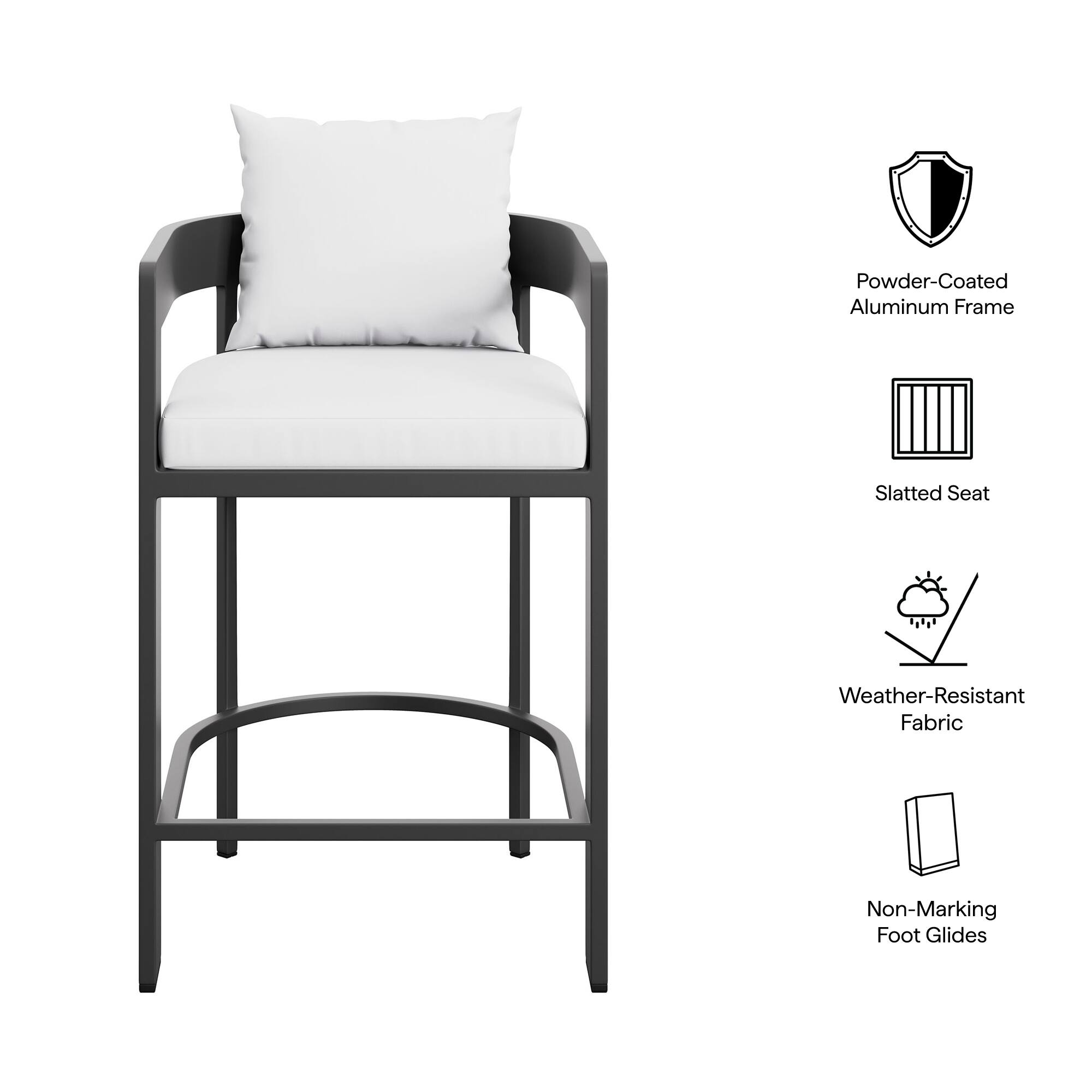 Powder-Coated Aluminum Frame  
Slatted Seat  
Weather-Resistant Fabric  
Non-Marking Foot Glides