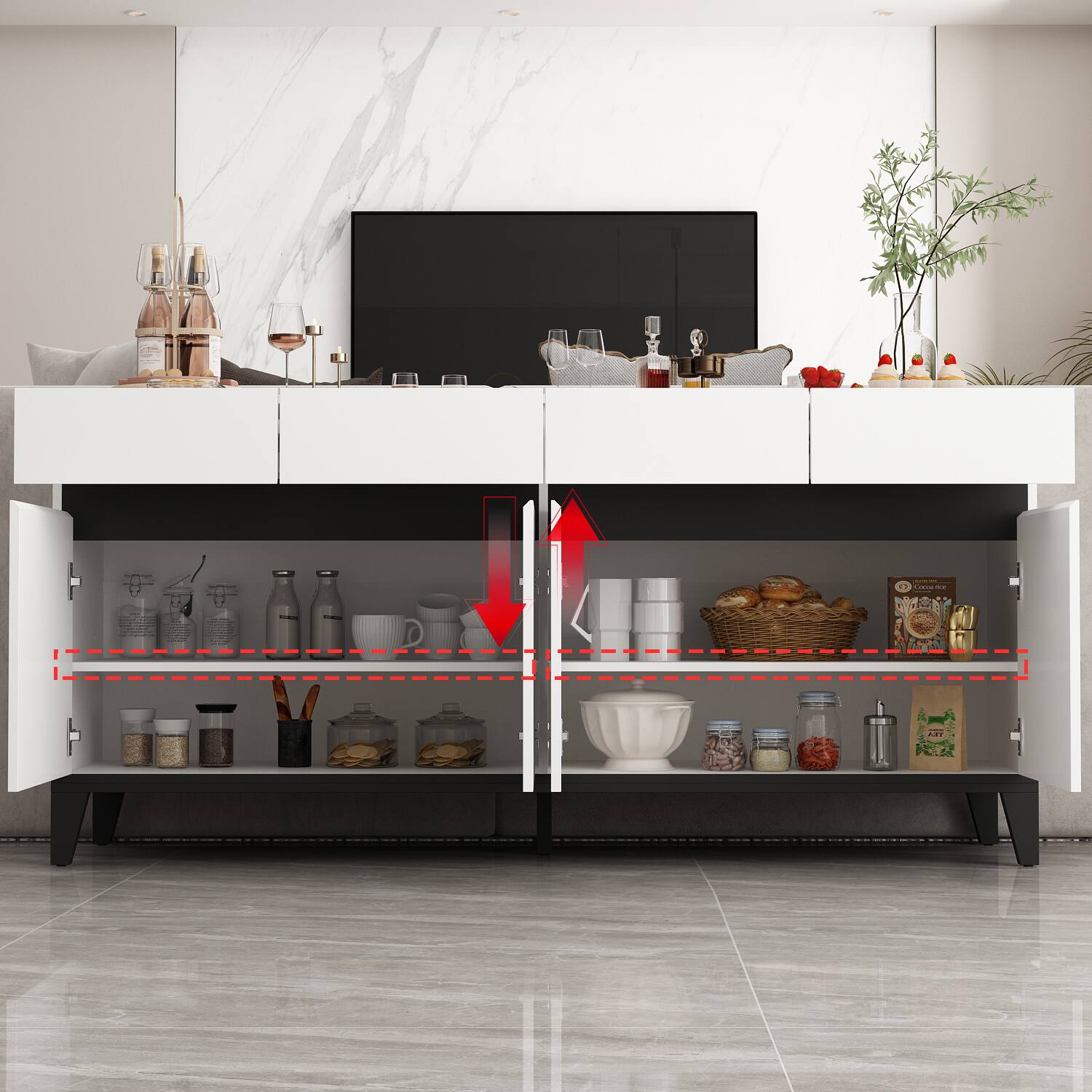 Alt View 8. FUFU & GAGA - Modern Buffet Sideboard Cabinet with Drawers and Adjustable Storage for Dining Room Kitchen and Living Room - White.