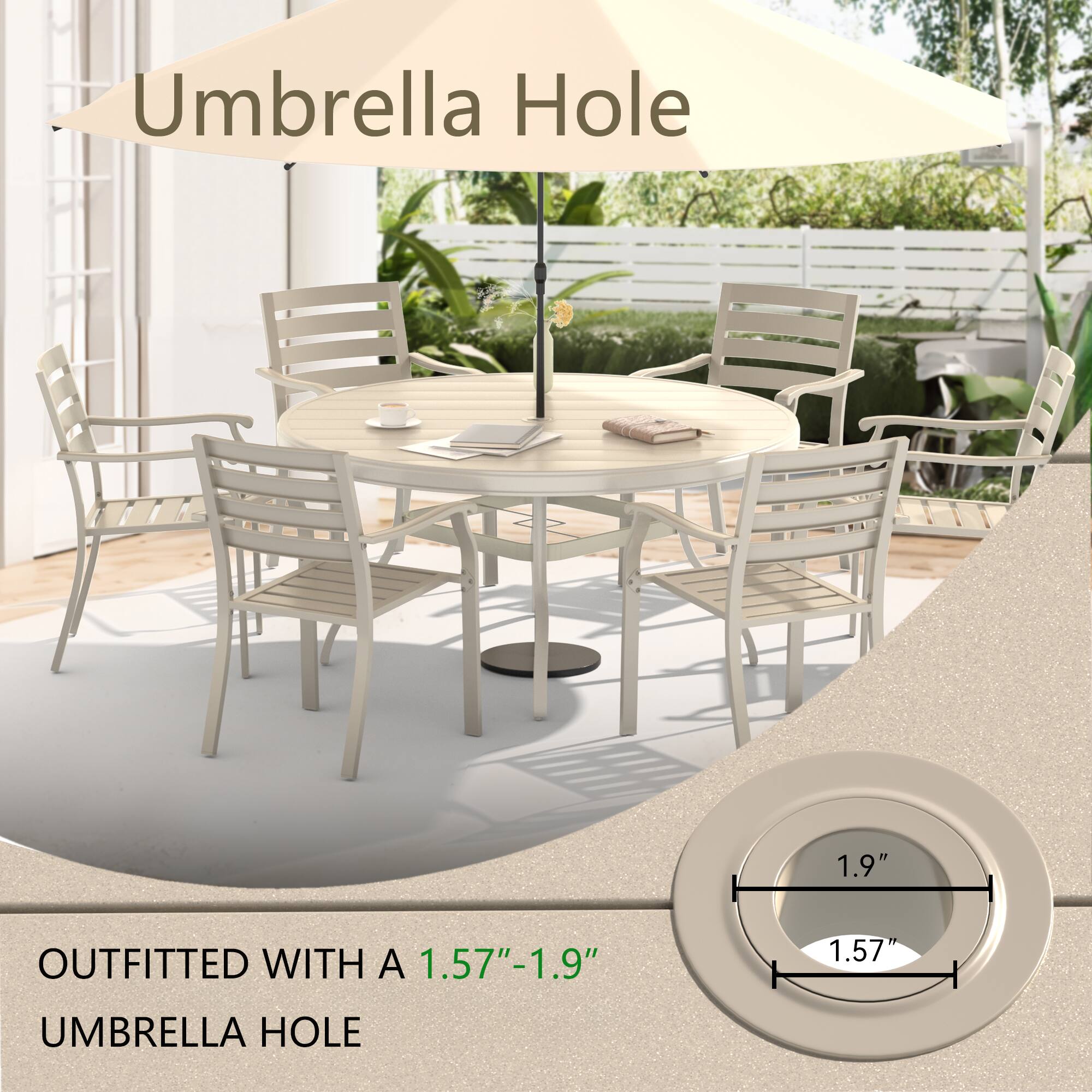 Umbrella Hole

OUTFITTED WITH A 1.57"-1.9" UMBRELLA HOLE