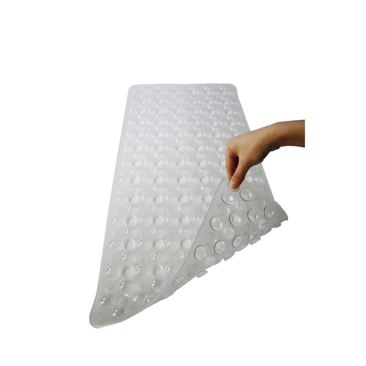 Angle. J&V TEXTILES - 30"x15" - Clear PVC Bubble Bathtub Mat - Clear.
