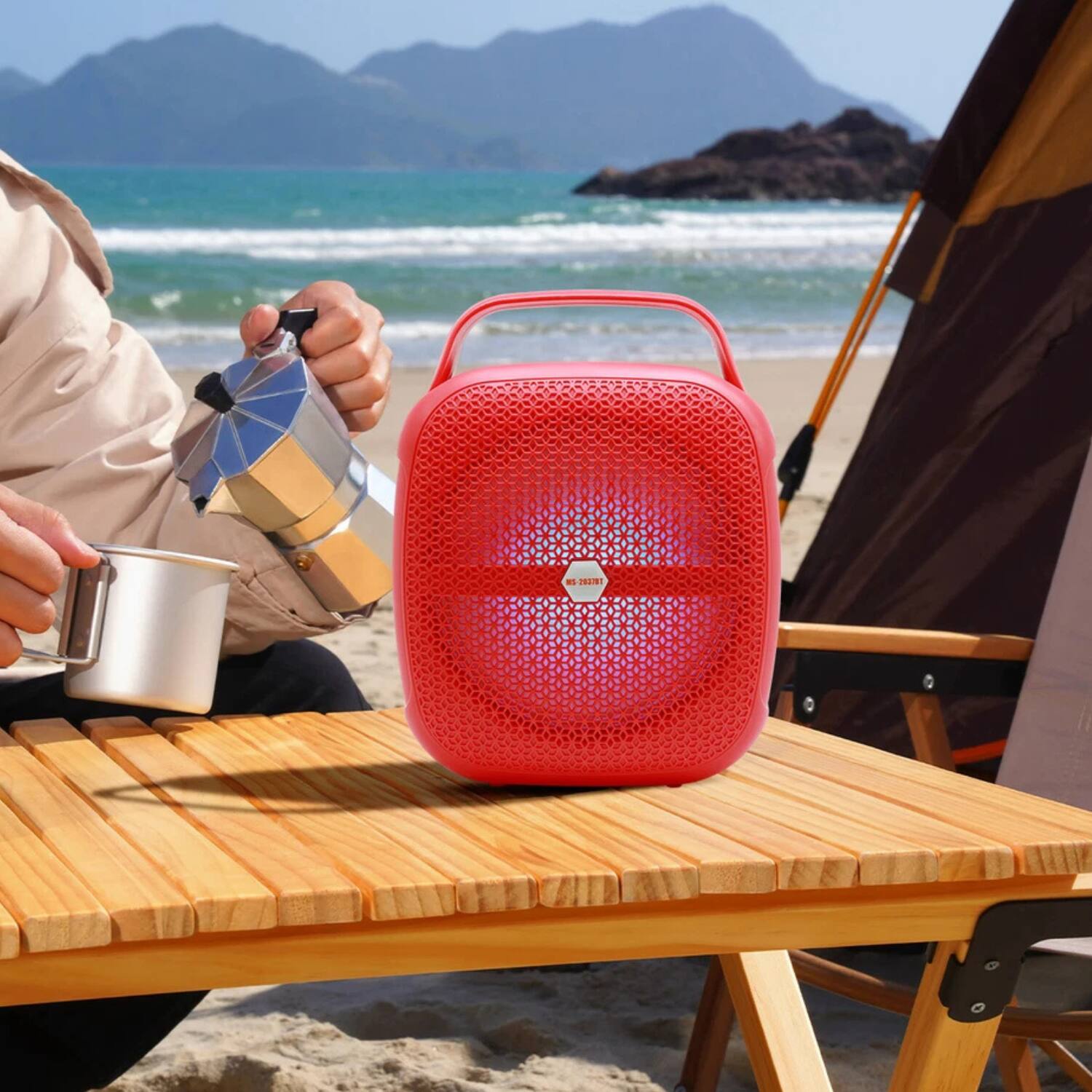 Angle. Stock Preferred - 8-Inch Portable Bluetooth Speaker Red.
