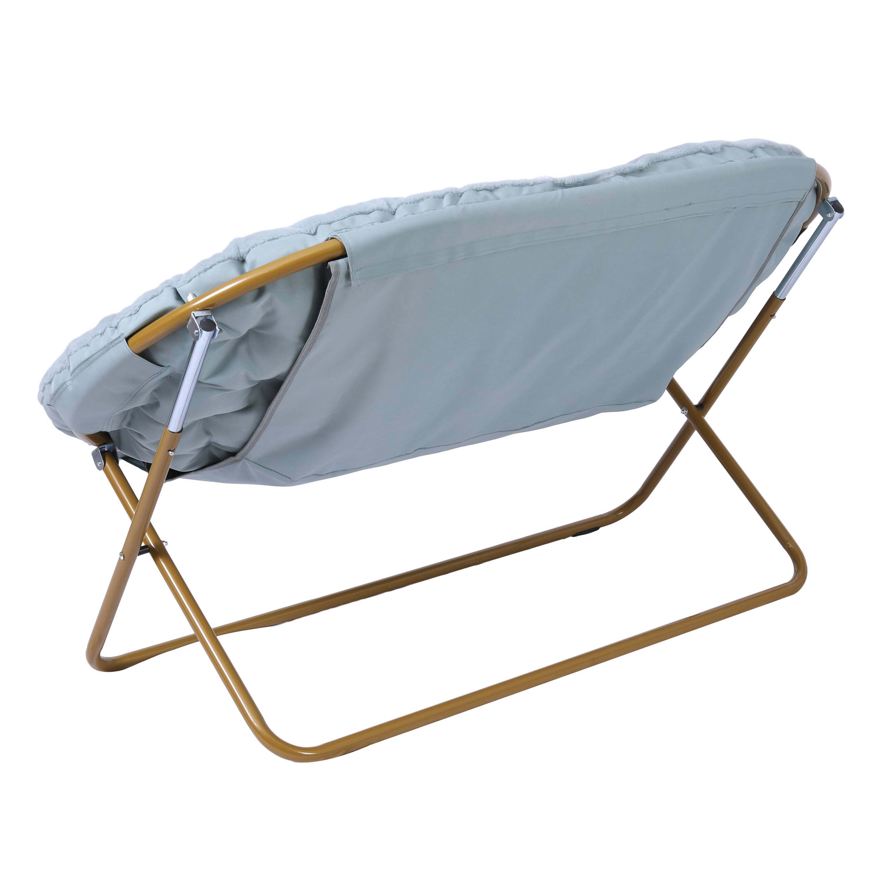 Alt View 7. Emma + Oliver - Janey Folding Double Saucer Chair with Steel Frame for Dorm, Living Room, or Bedroom - Aqua Fabric/Soft Gold Frame.