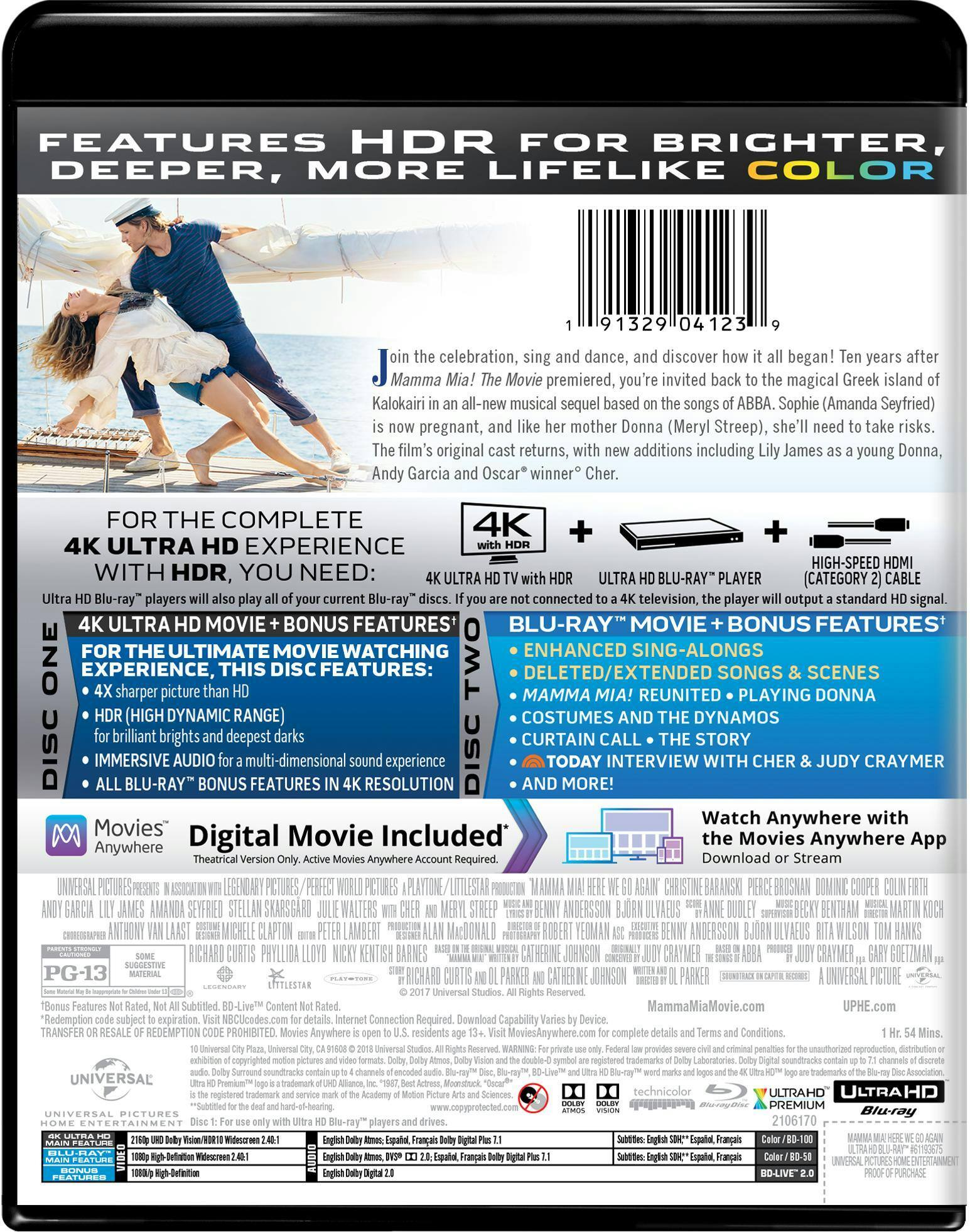 Back. Mamma Mia!: Here We Go Again   - 4K Blu-Ray.