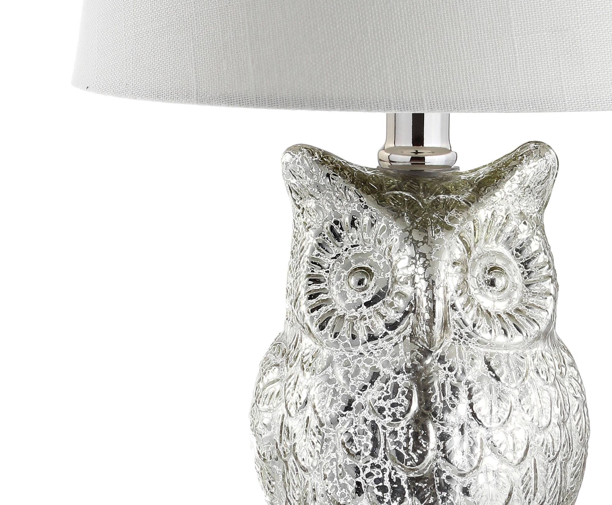 Alt View 3. Jonathan Y - Night Owl 19" Glass/Crystal LED Table Lamp, Silver/Ivory - Silver/Ivory.
