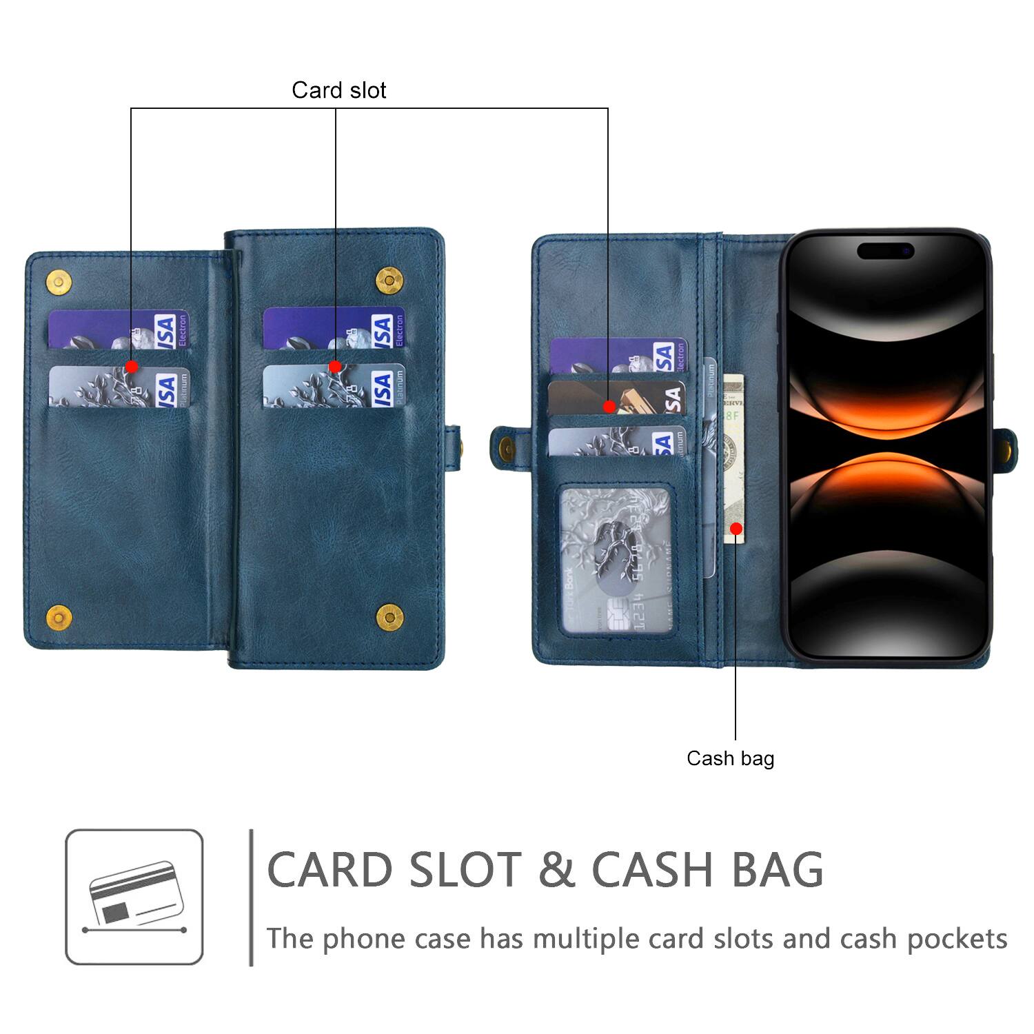 Card slot ISA : ISA ISA : ISA SA euron SA a RF SA Bore 5 905 1 Cash bag CARD SLOT & CASH BAG The phone case has multiple card slots and cash pockets