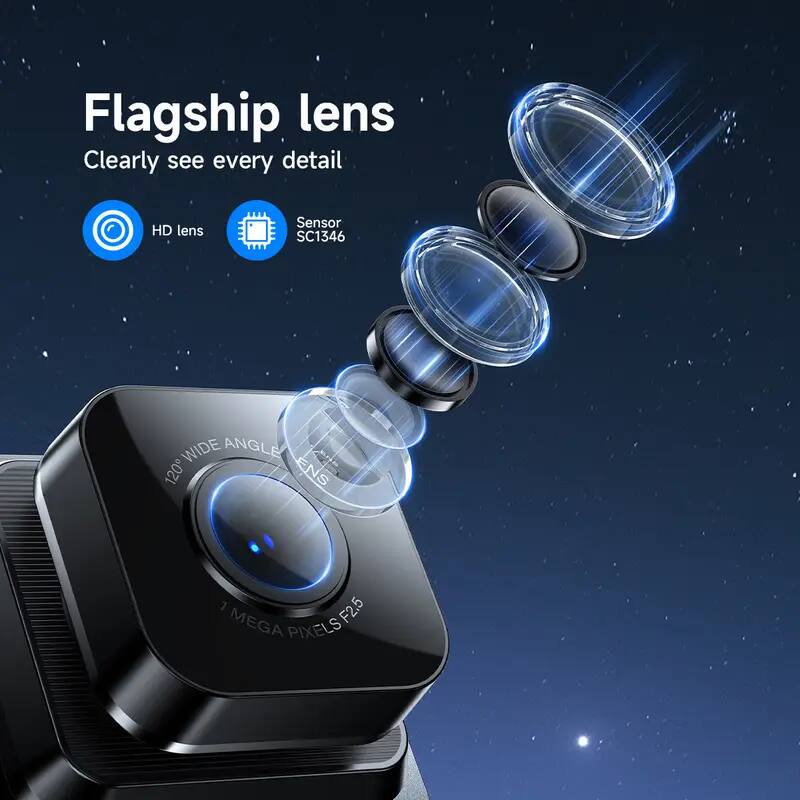 Flagship lens  
Clearly see every detail  

HD lens  
Sensor SC1346  

120° WIDE ANGLE  
1 MEGA PIXELS F2.5