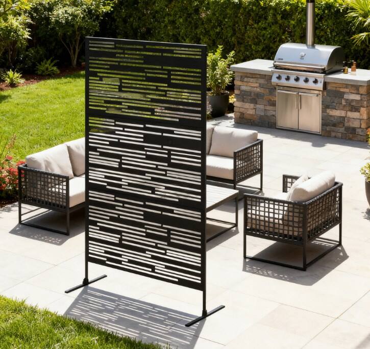 Alt View 3. COWLOWN - Freestanding Metal Outdoor Privacy Screen Decorative Fence Divider for Balcony and Patio - Brown.