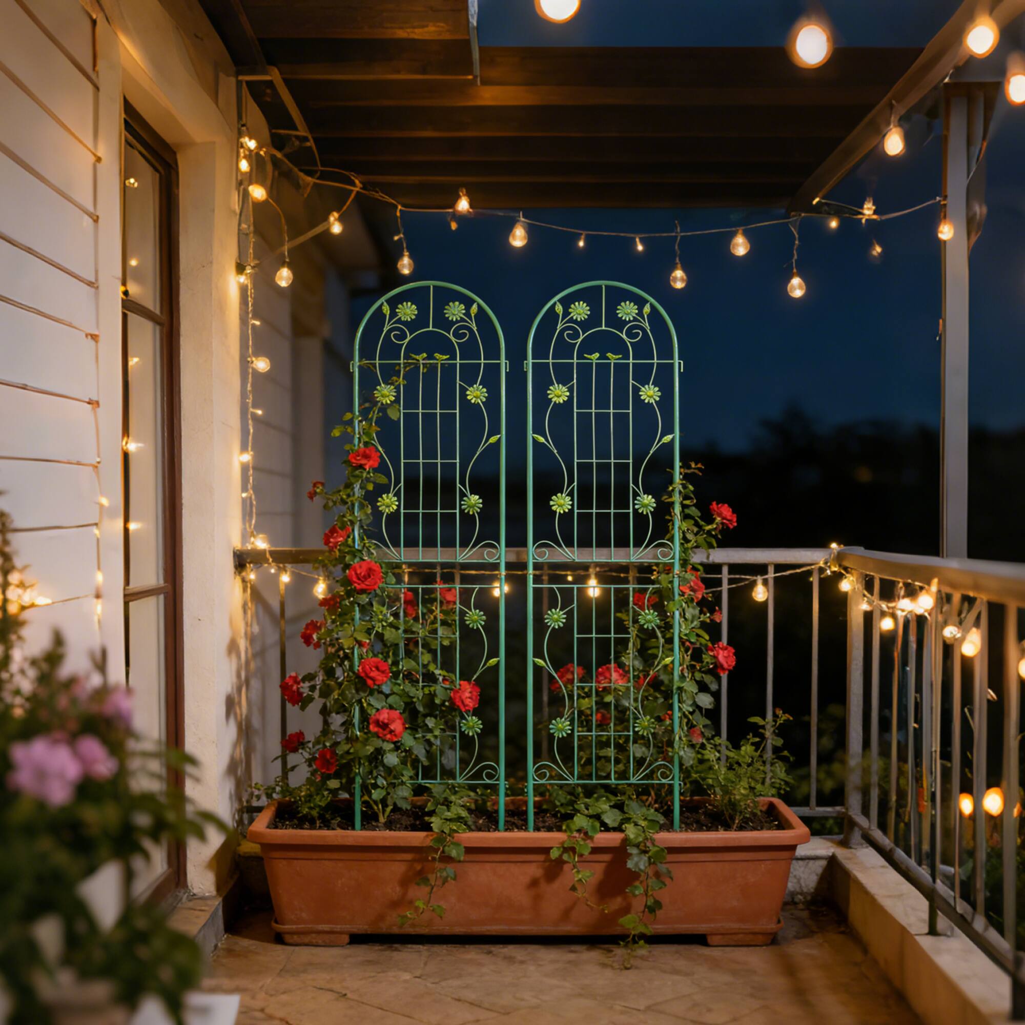 Alt View 1. Loheer - Rustproof Metal Garden Trellis 2-Pack 7.23 ft x 1.64 ft Climbing Plant Support - Green.