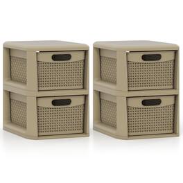 Costway - 2 PCS 2-Drawer Storage File Organizer Box with Wicker Patterns, Handles for Bedroom, Bathroom - Tan 2-Drawer