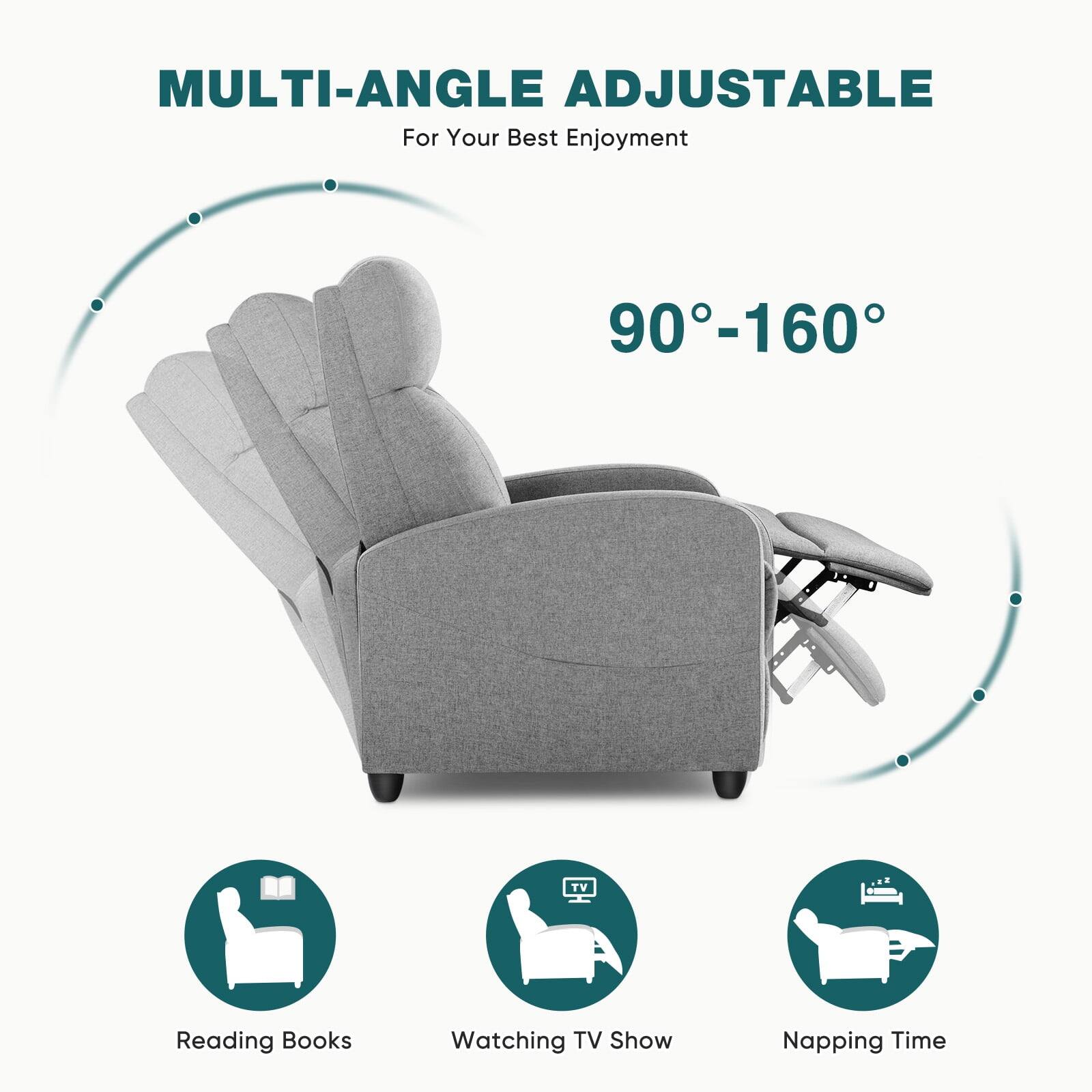 MULTI-ANGLE ADJUSTABLE  
For Your Best Enjoyment  

90°-160°  

Reading Books  
Watching TV Show  
Napping Time
