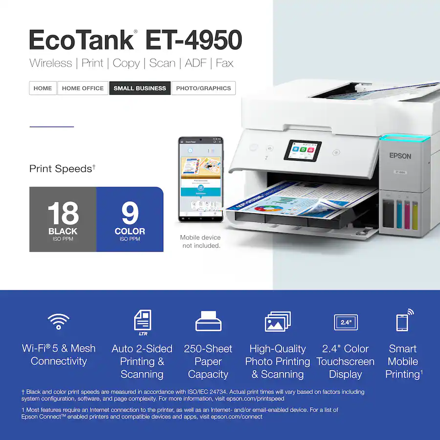 Epson EcoTank ET 4950 Wireless All in One Color Supertank Inkjet ...