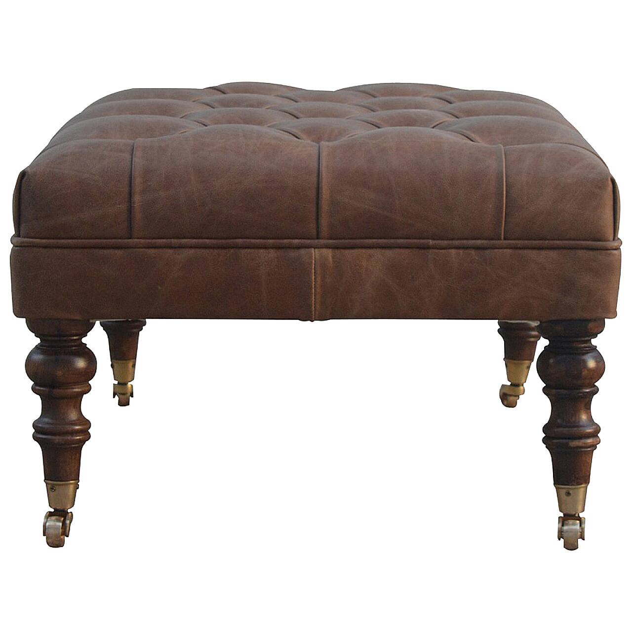 Alt View 6. Artisan Furniture - Artisan Furniture Solid Wood Buffalo Leather Ottoman, Upholstered, Brown - Brown.