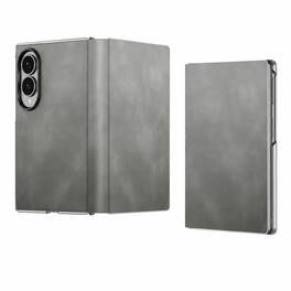 Dteck - Full Body Case for Samsung Galaxy Z Fold8 Business Faux Leather Shockproof Hinge Protection Folio Cover - Gray