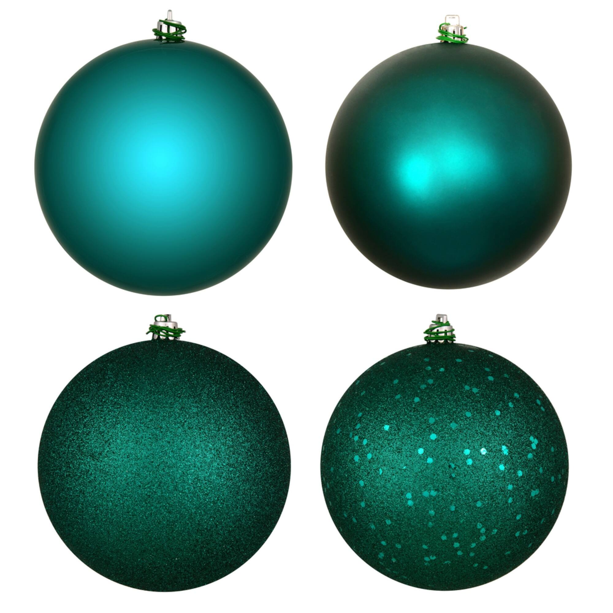 Front. Vickerman - 6" Dark Teal 4-Finish Ball Ornament Assorted 4Bx - Dark Teal.