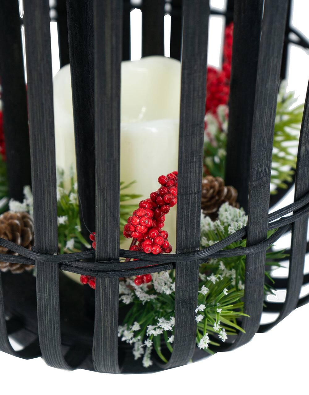 Alt View 1. Boyel Living - Black Bamboo Lantern with White LED Candle.