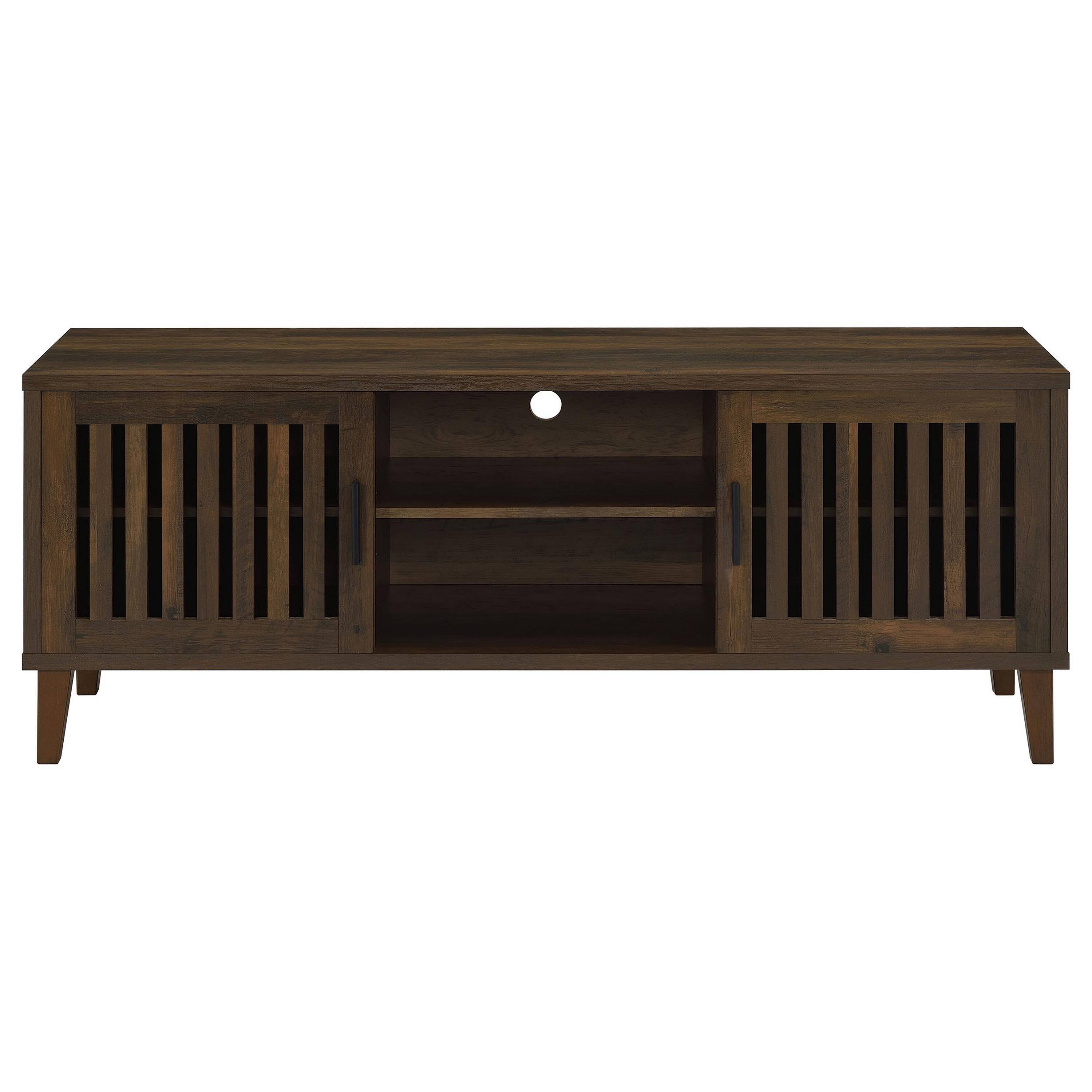 Alt View 1. Manhattan Lane - Sid TV Stand Media Cabinet, 2 Slatted Doors, Shelf, Brown Wood 60 Inch - Dark Brown.