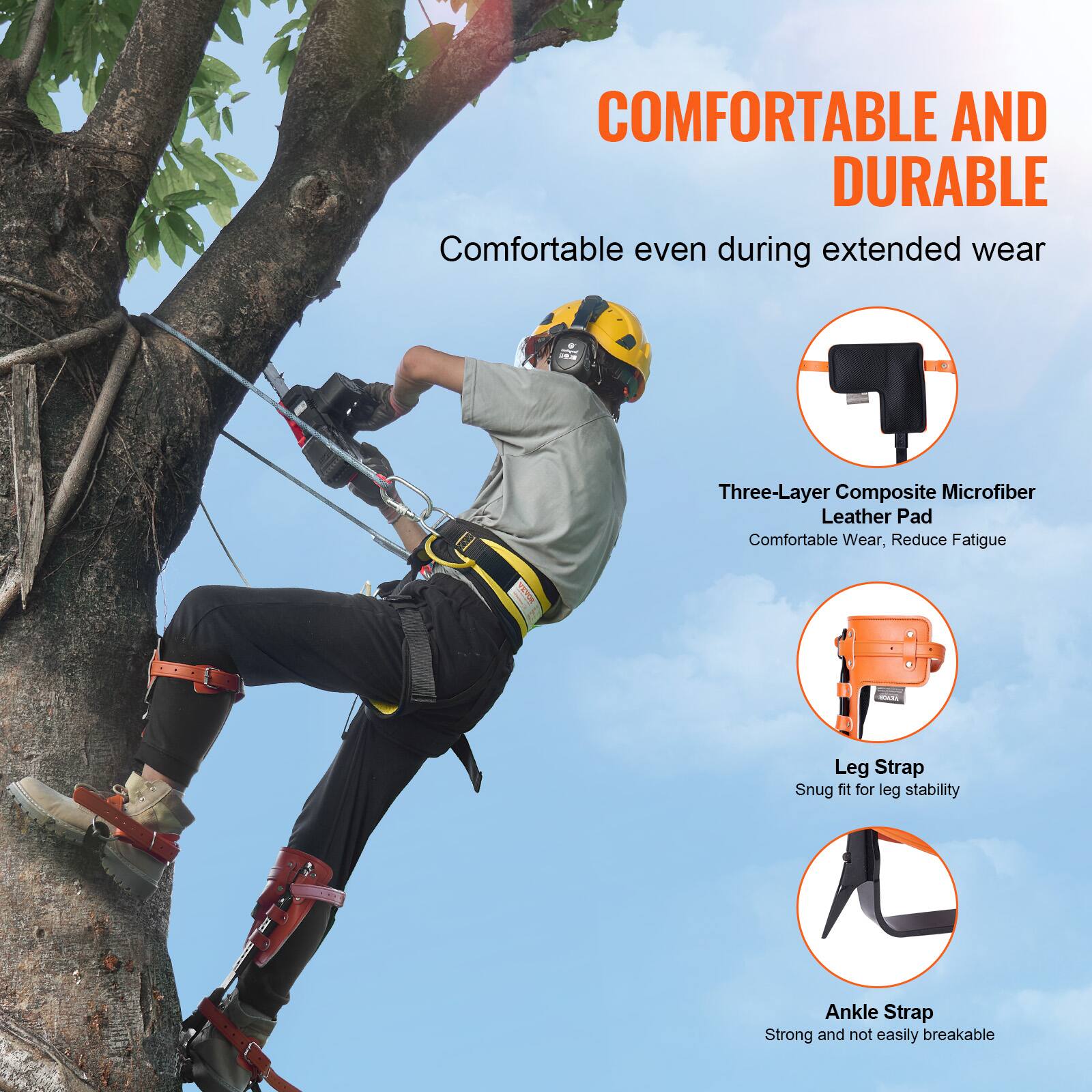 COMFORTABLE AND DURABLE  
Comfortable even during extended wear  

Three-Layer Composite Microfiber Leather Pad  
Comfortable Wear, Reduce Fatigue  

Leg Strap  
Snug fit for leg stability  

Ankle Strap  
Strong and not easily breakable