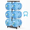 Front. VEVOR - Water Jug Holder, 4 Tiers Double Rows 3 and 5 Gallon Water Bottle Holder for 6 Bottles, Heavy Duty Jug Rack Organizer - Black.
