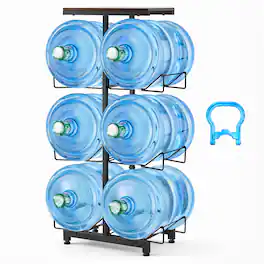 VEVOR - Water Jug Holder, 4 Tiers Double Rows 3 and 5 Gallon Water Bottle Holder for 6 Bottles, Heavy Duty Jug Rack Organizer - Black