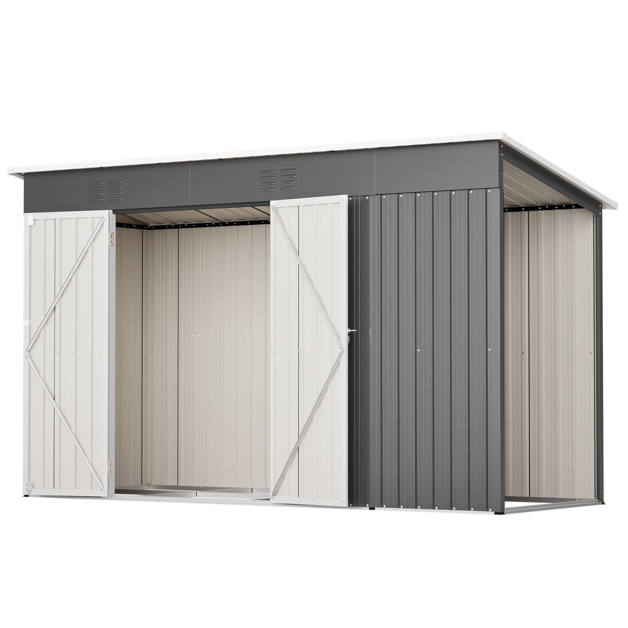 Alt View 10. Loheer - Loheer 10x4 Outdoor Metal Storage Shed for Garden Tools with Floor Frame and Lockable Door Grey Backyard Utility Shed.