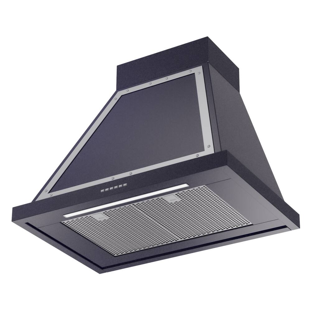 Alt View 2. ILVE - ILVE Nostalgie II Series 30 in. Noblesse Wall Mount Range Hood with 600 CFM (Chrome Trim) - Midnight Blue.