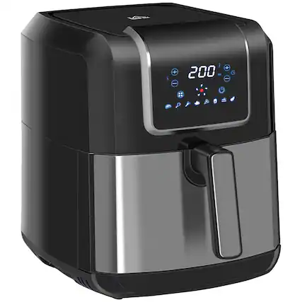 Front. Breezary - Air Fryer, 1700W 6.9 Quart Air Fryers Oven with Digital Display, 360° Air Circulation, Timer and Nonstick Basket - Black.