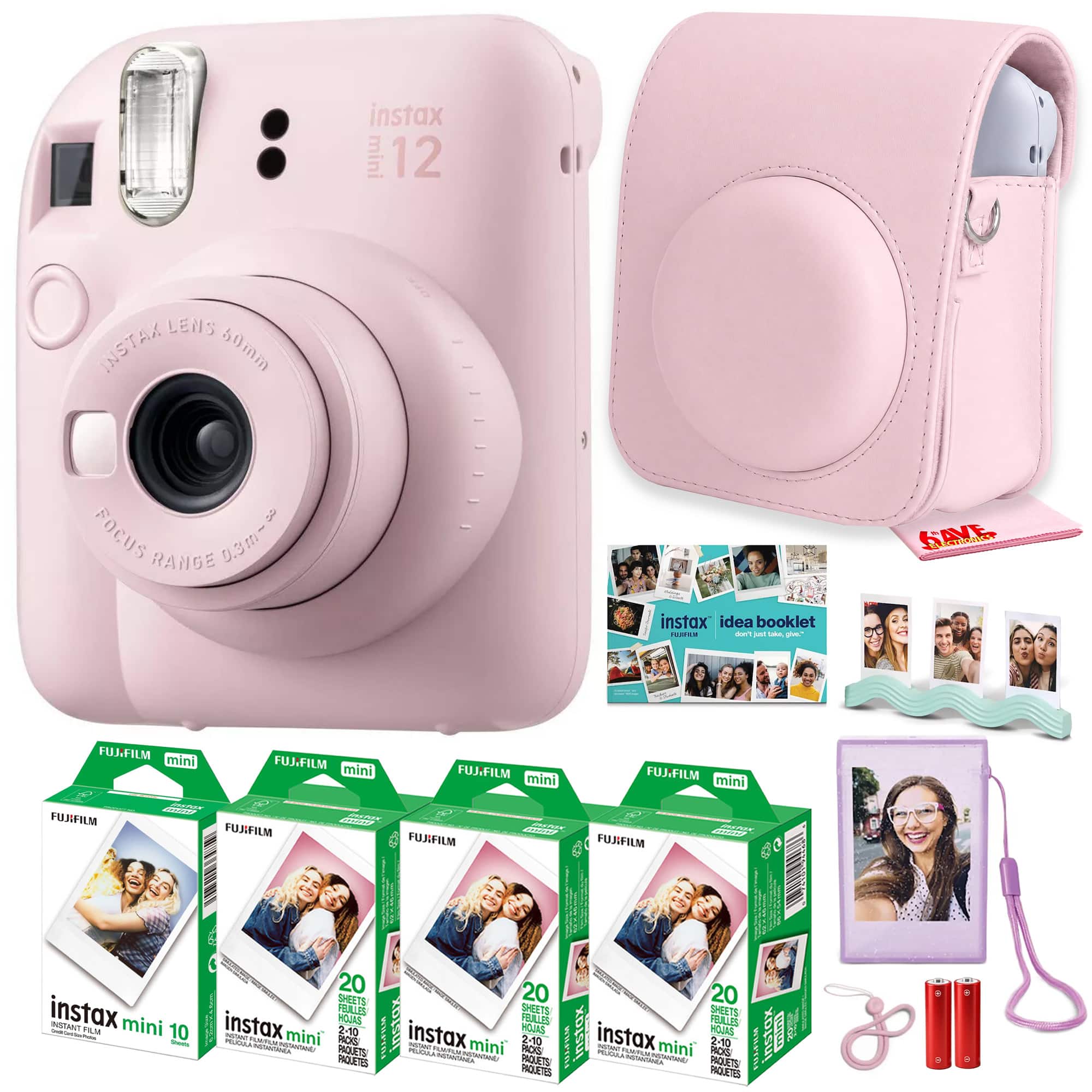 Fujifilm - Instax Mini 12 Instant Film Camera, Bundle + 70 Films + More - Pink
