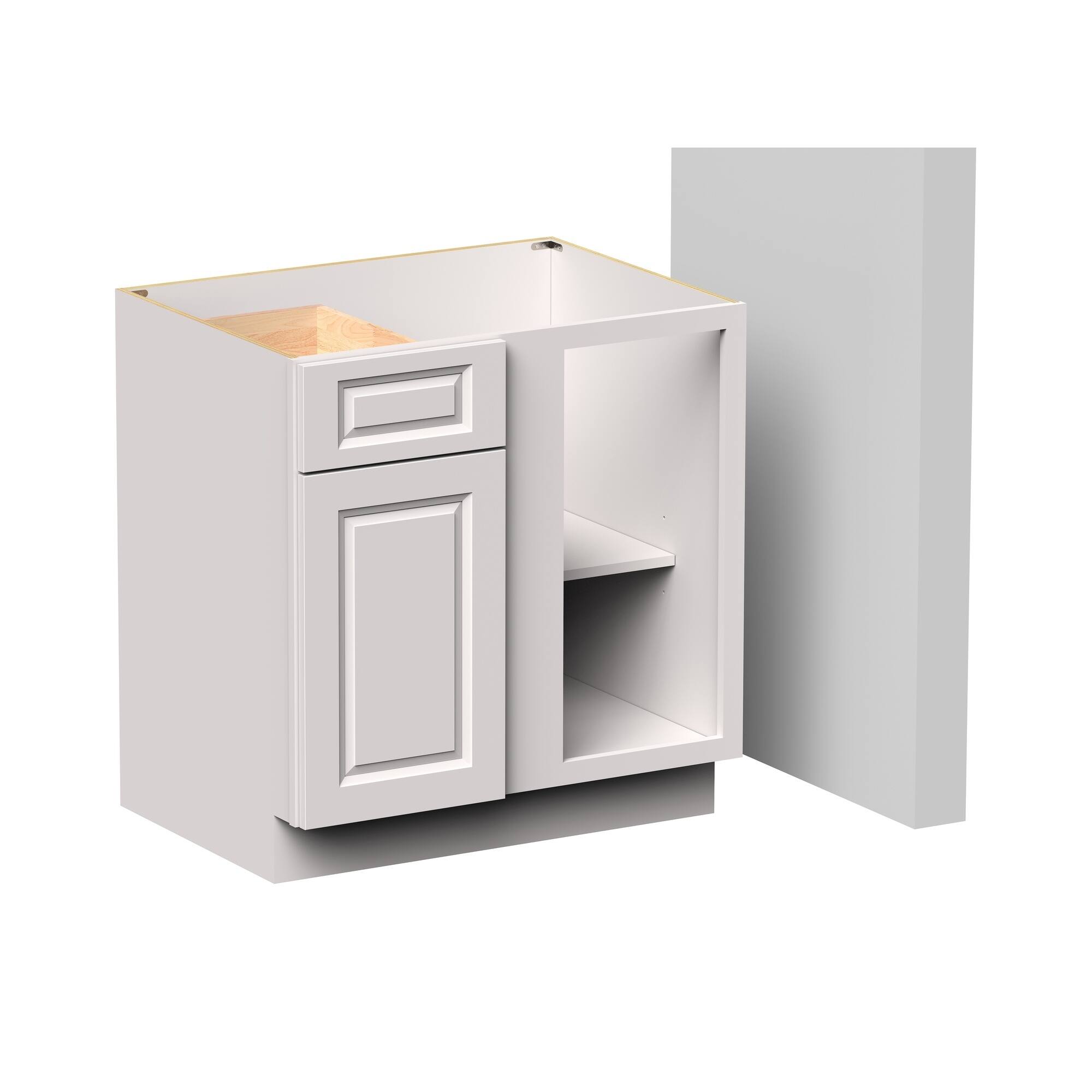 Angle. Boyel Living - 33-in W x 34.5-in H x 24-in D Shaker Blind Corner Kitchen Base Cabinet with Soft-Close - Glacier White.