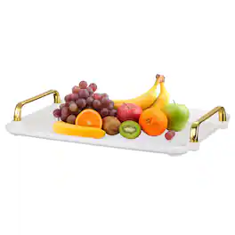 Unique Bargains - Plastic Serving Tray with Golden Handle, 12x8.6" Modern Rectangular Acrylic Reusable Tea Platter for Kitchen - White