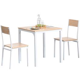 Homcom - Wooden Square Dining Table Set with 1 Table and 2 Chairs and Sturdy Metal Frame for Small Space - White