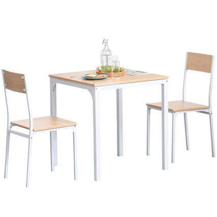 Front. Homcom - Wooden Square Dining Table Set with 1 Table and 2 Chairs and Sturdy Metal Frame for Small Space - White.