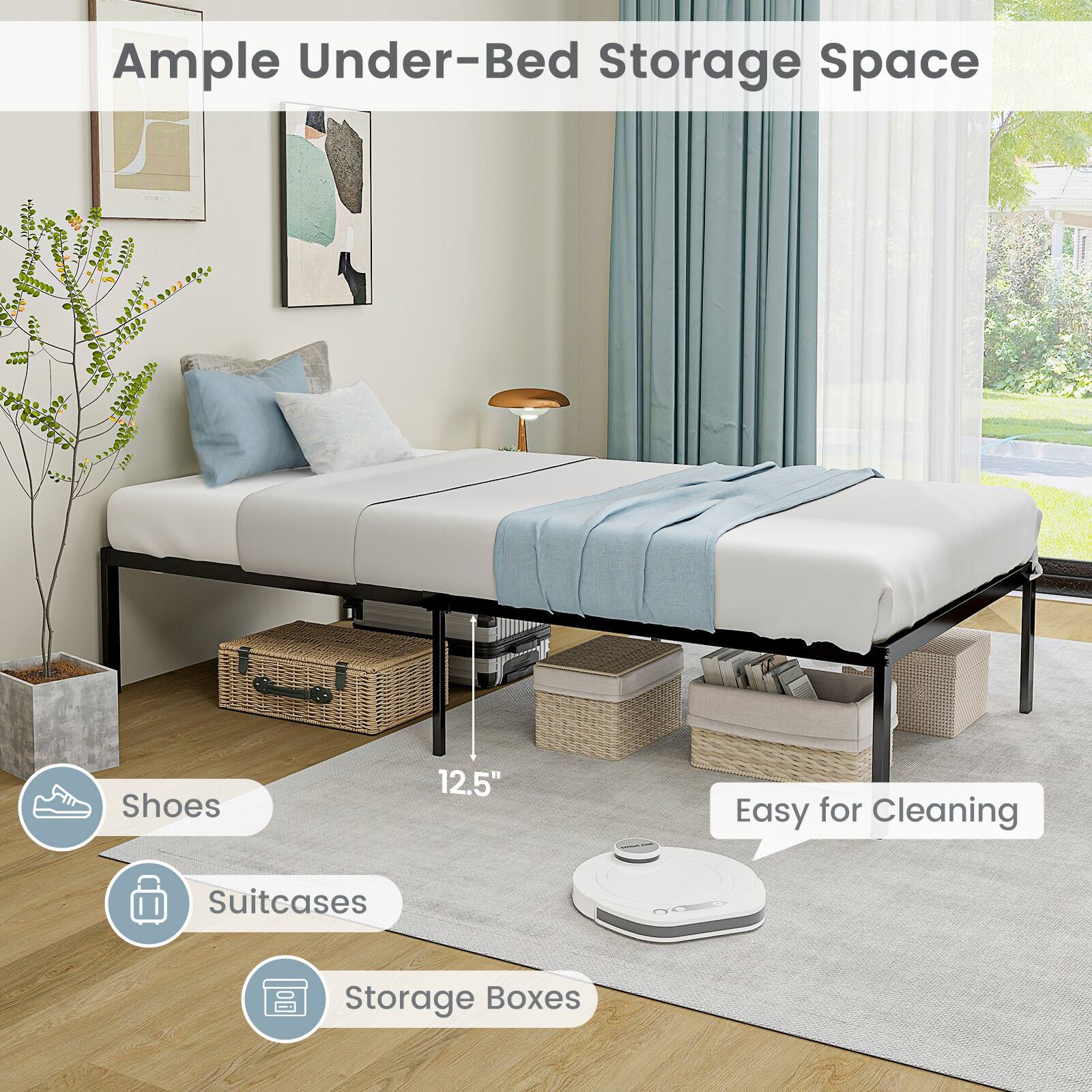 Ample Under-Bed Storage Space, Shoes, Suitcases, Storage Boxes, Easy for Cleaning