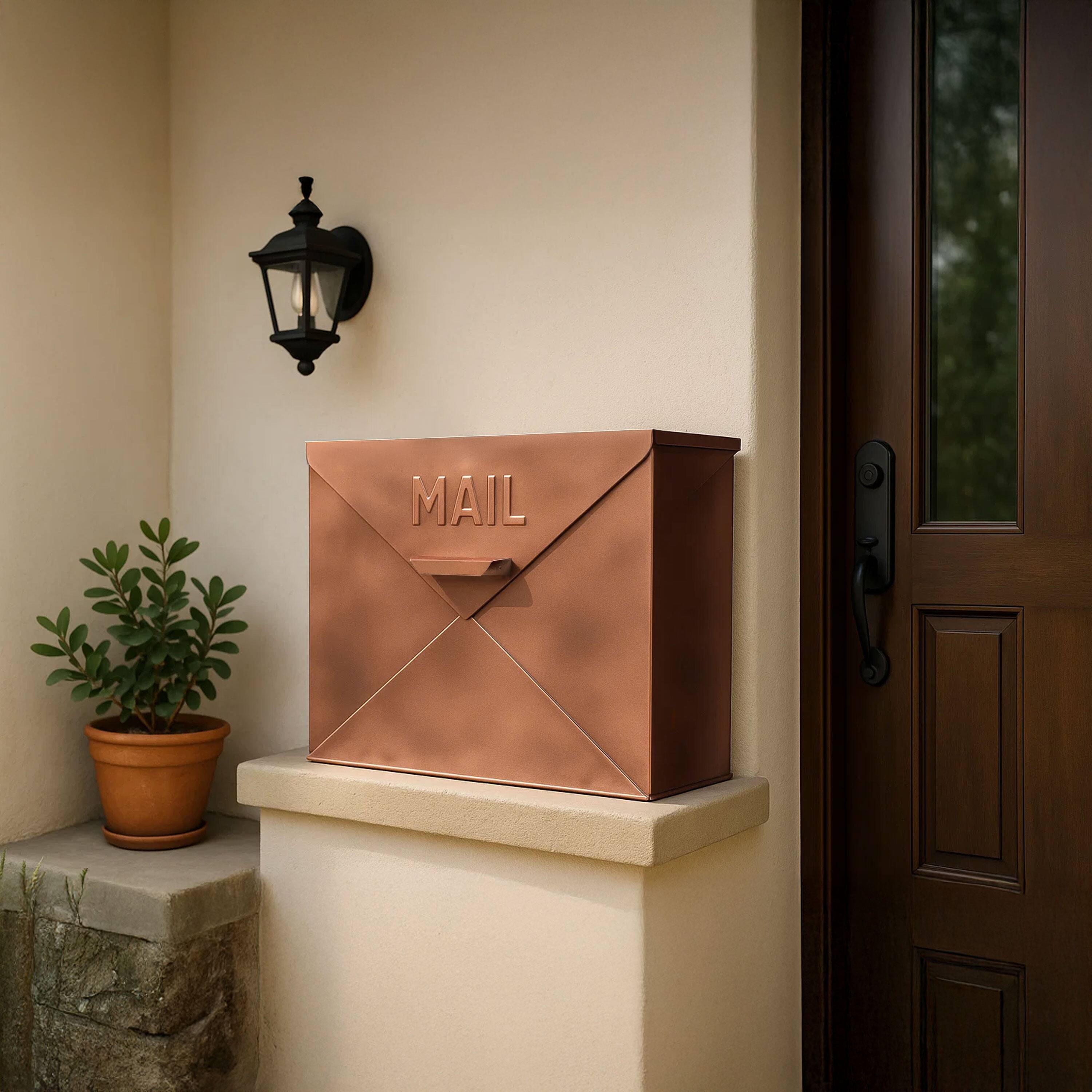 Alt View 7. Manhattan Lane - Envelope Shaped Wall Mount Metal Mail Box - Brown.