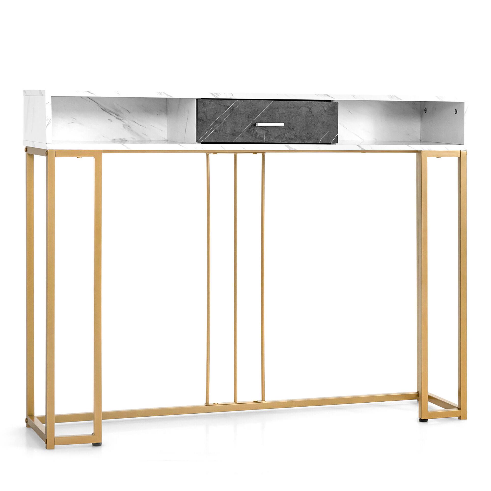Alt View 9. Gymax - Gymax Console Entryway Hallway Table Gold Narrow Long Sofa Table for Living Room - White & Gold & Black.