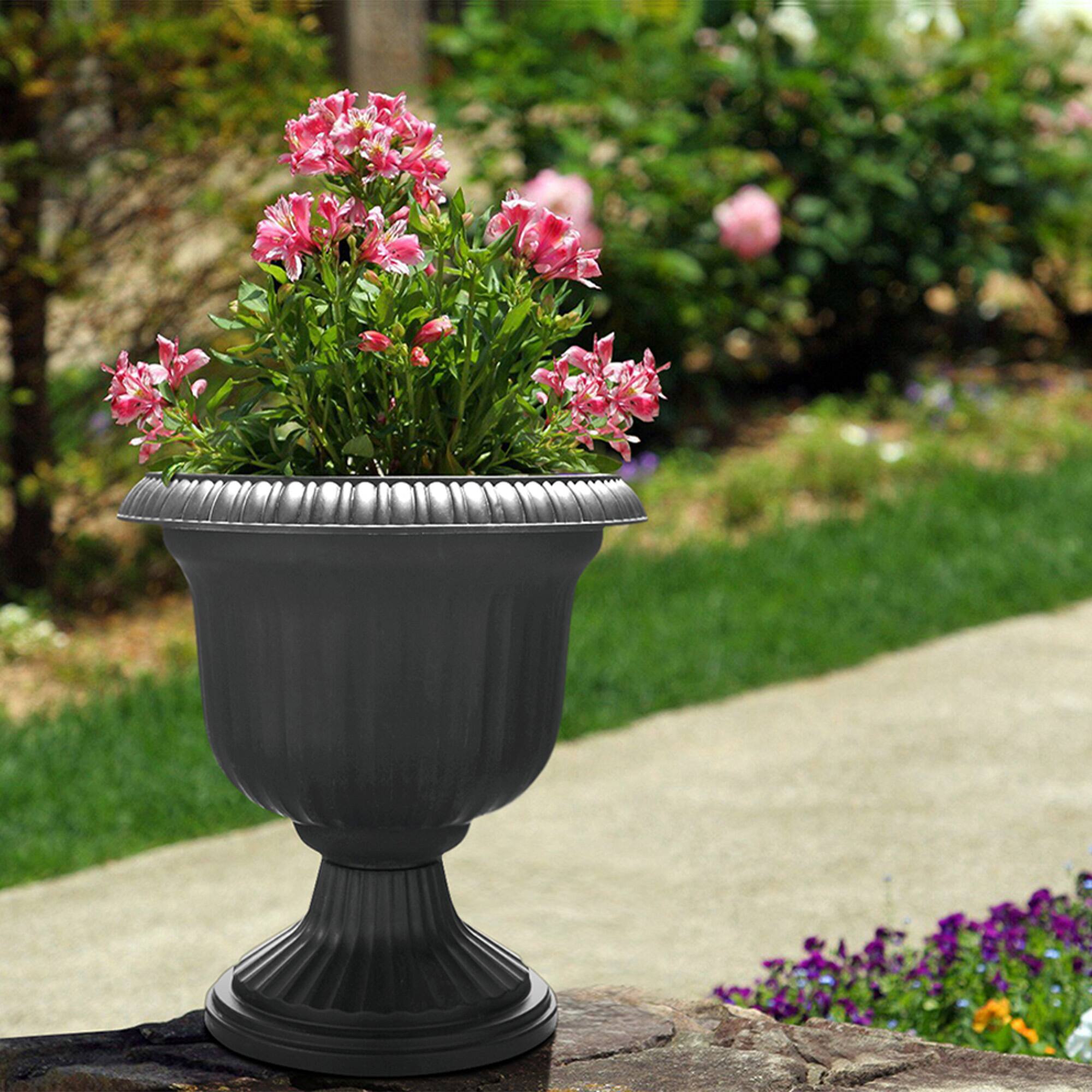 Alt View 2. Southern Patio - Southern Patio 14" Outdoor Lightweight Resin Utopian Urn Planter, Stone (2 Pack) - Stone.