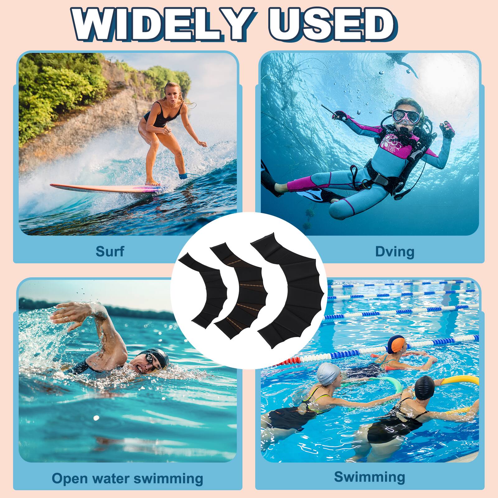 WIDELY USED

Surf  
Diving  
Open water swimming  
Swimming