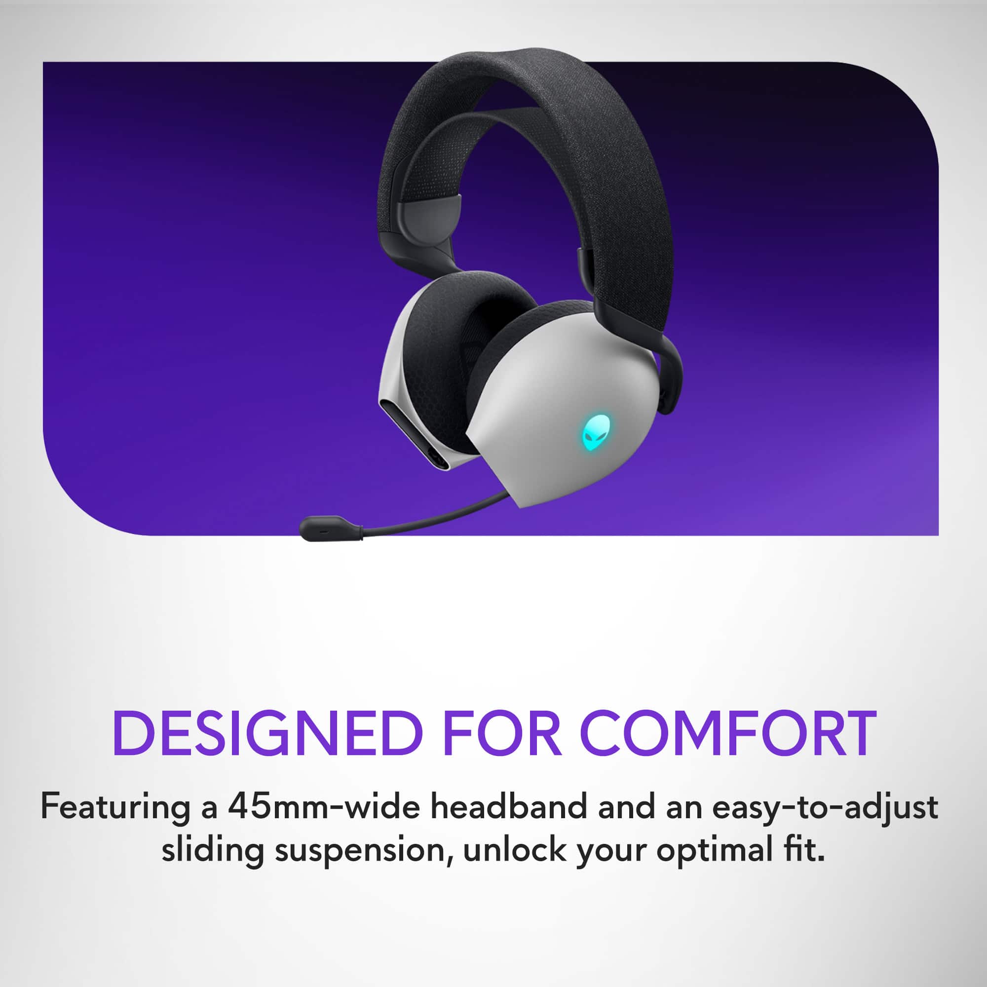 Designed for comfort, the headphones feature a 45mm-wide headband and an easy-to-adjust sliding suspension, allowing you to achieve the optimal fit for your head.