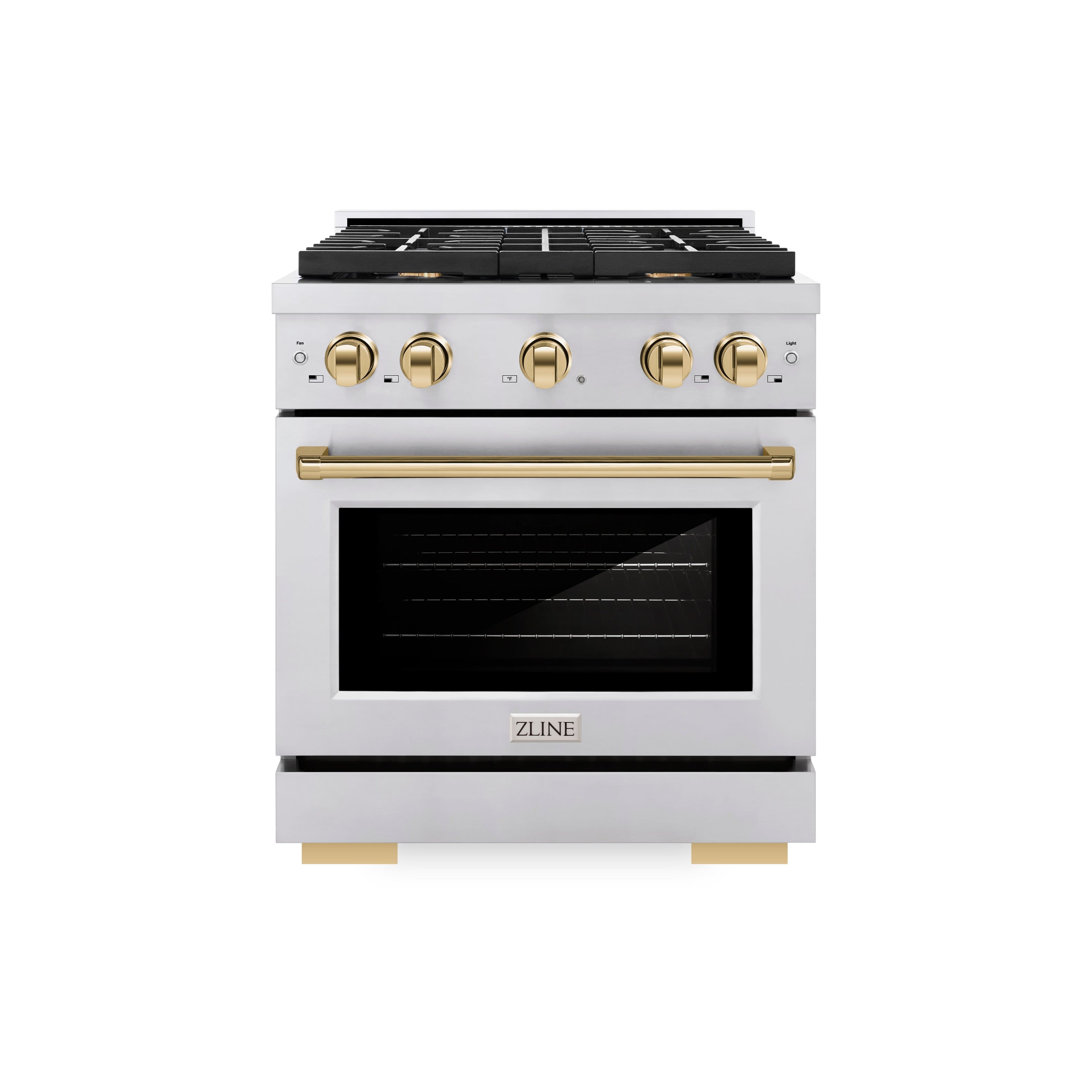 Front. ZLINE - ZLINE Autograph 30" Paramount Dual Fuel Range w/ 4 Burners & Polished Gold Accents (SDRZ-30-G) - Stainless Steel.