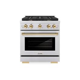 ZLINE - Autograph 30" Paramount Dual Fuel Range w/ 4 Burners & Polished Gold Accents (SDRZ-30-G) - Stainless Steel
