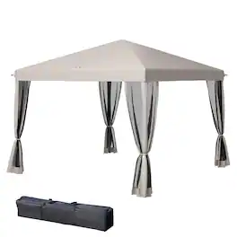 Outsunny - x 10' Pop Up Canopy Tent with Netting, Instant Gazebo, Screen House Room with Carry Bag - Beige