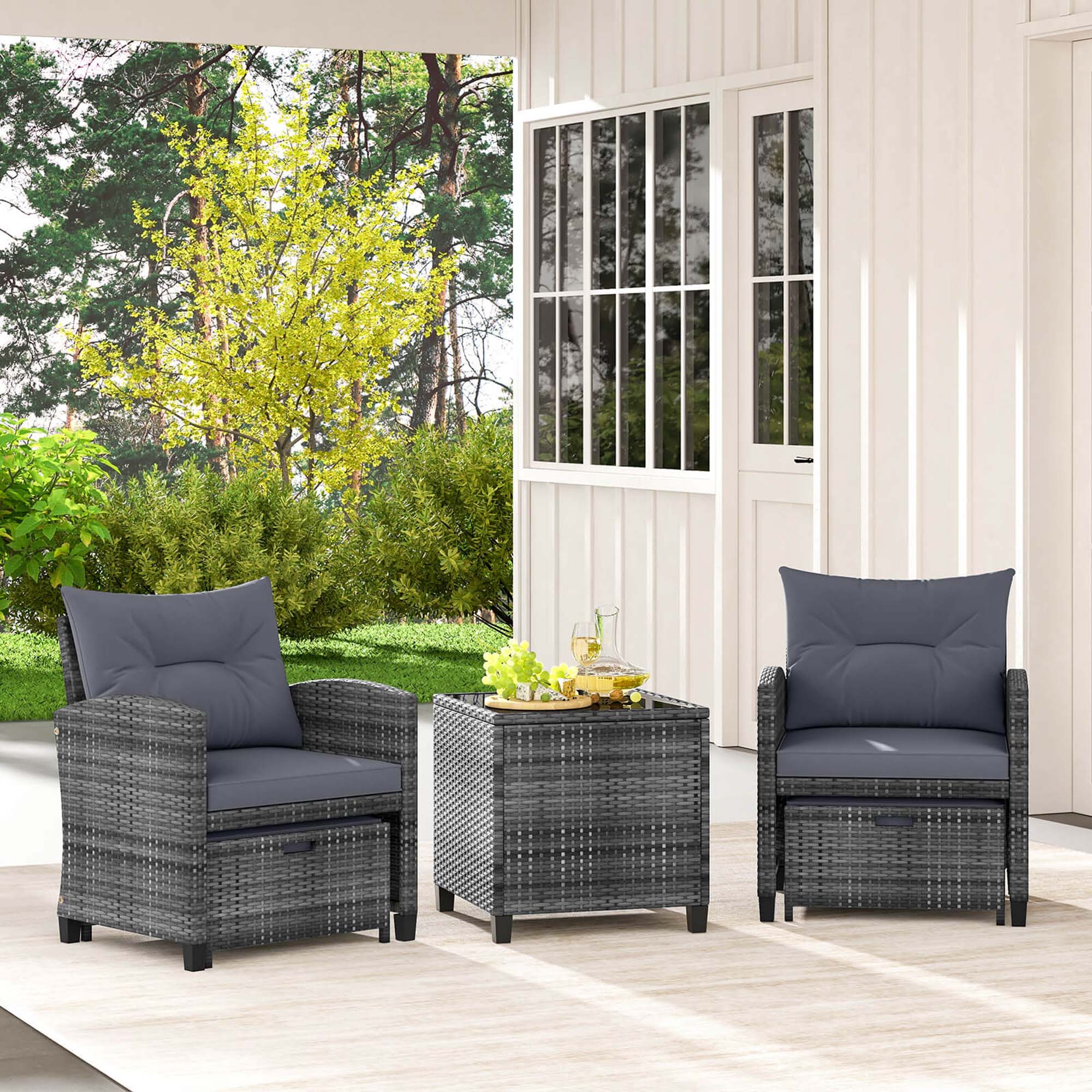 Alt View 3. Costway - 5 Piece Patio Rattan Furniture with 2 Ottomans & Tempered Glass Coffee Table - Grey + Mix Grey.
